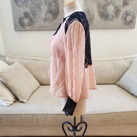 Nanette Lepore Silk Lace-Trim Blouse size 12 in Pink/Black - NEW - Picture 7 of 13